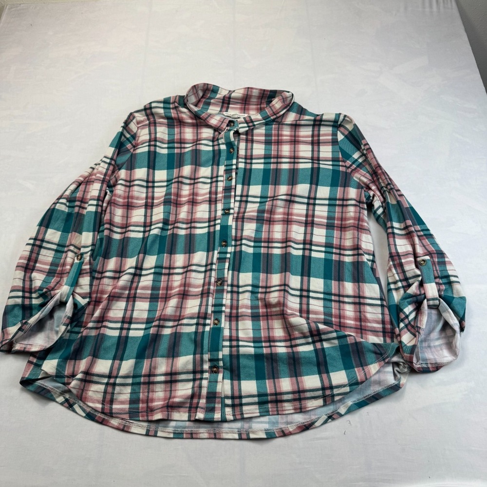 Above and Beyond Shirt Top Womens 3X Multicolor Plaid Long Sleeve Soft Button Up